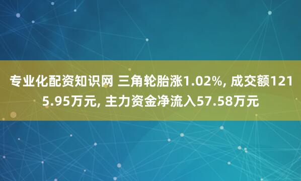 专业化配资知识网 三角轮胎涨1.02%, 成交额1215.95万元, 主力资金净流入57.58万元